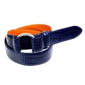 Lauren Ralph Lauren BLUE REAL LEATHER CROCO PRINT 1.5"Wd WOMEN'S BELT Sz S (A26